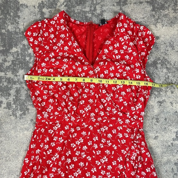 J Crew Mercantile Red Ditsy Floral Faux Wrap V Neck Ruffle Mini Dress Sz 4 - Picture 11 of 13